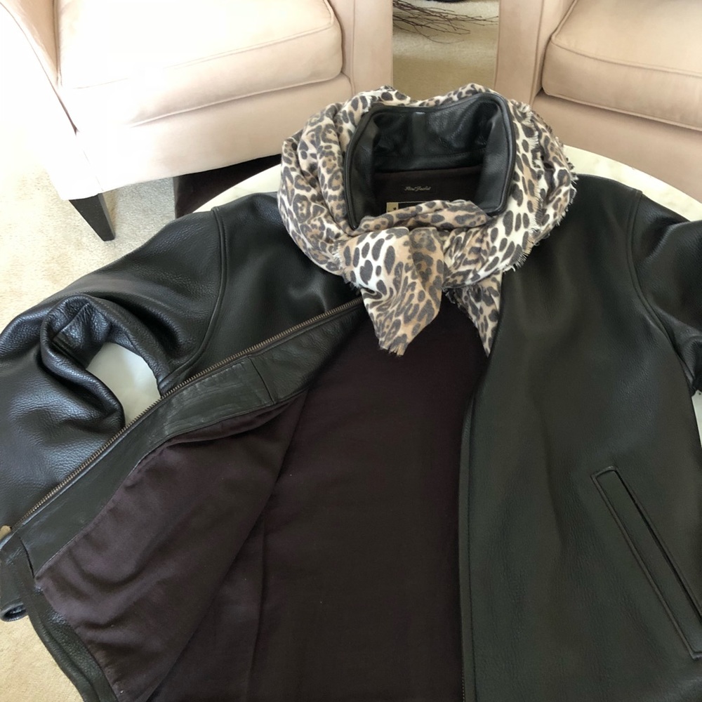 Brown Leather Bomber Jacket - Picture 4 of 8